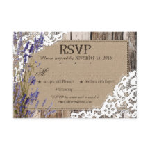 Tarjeta RSVP Rústica de Madera de Flores de Lavand