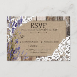 Tarjeta RSVP Rústica de Madera de Flores de Lavand