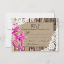 Tarjeta RSVP Rústica de Madera de Flores Orquídeas