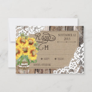 Tarjeta RSVP Rústica de Madera de Sunflower Countr