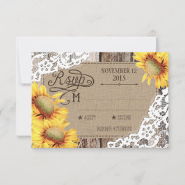 Tarjeta RSVP Rústica de Madera de Sunflower Countr