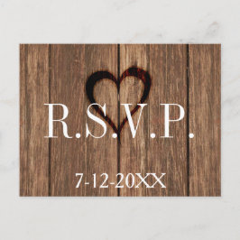 Tarjeta RSVP Rústica de Madera y Corazón grabado