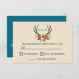 Tarjeta RSVP Rústica Floral Antlers BOHO Wedding