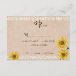 Tarjeta RSVP Rústica Lace & Burlap Sunflowers Wedd