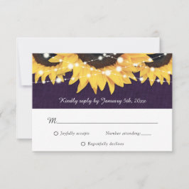 Tarjeta RSVP Rústica Purple Burlap Lace Sunflower