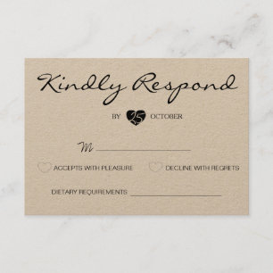 Tarjeta RSVP Rústica Romántica Suite Wedding