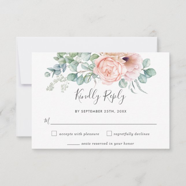 Tarjeta RSVP Rústica Rubor Floral Greenery Wedding (Anverso)