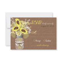 Tarjeta RSVP Rústica Sunflowers Jar Burlap