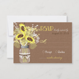 Tarjeta RSVP Rústica Sunflowers Jar Burlap