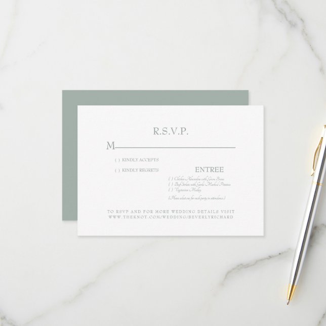 Tarjeta RSVP Sage & White Wedding simple (Anverso/Reverso In Situ)