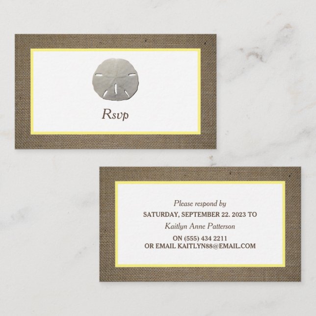 Tarjeta RSVP Sand Dollar & Burlap (Anverso / Reverso)