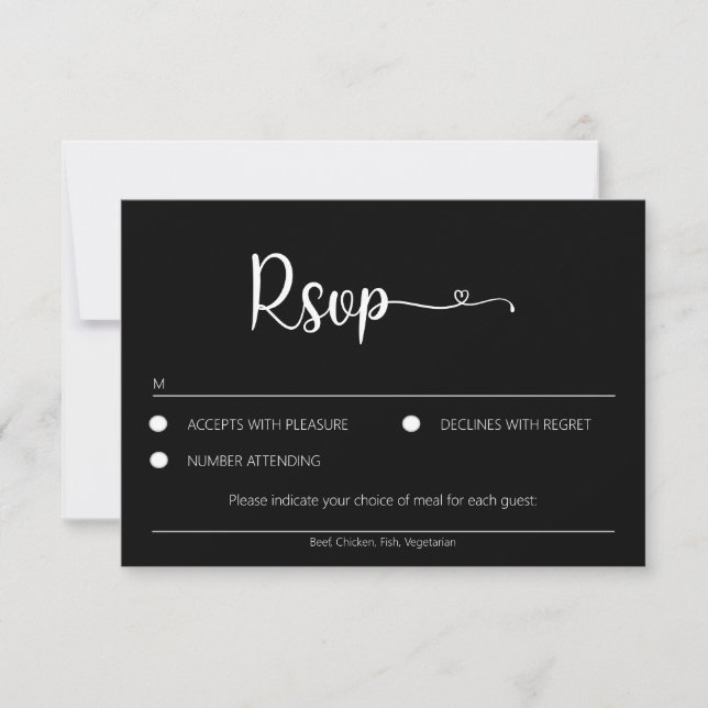 Tarjeta RSVP Sencilla En Negro Con Elección De Com (Anverso)