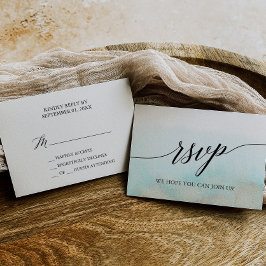 Tarjeta RSVP simple Aqua and Gold Beach