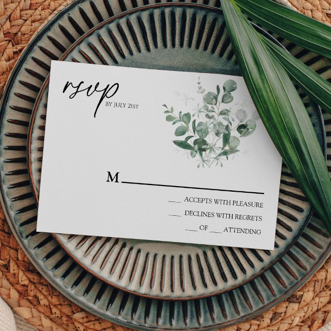 Tarjeta RSVP simple de Boda blanco de vegetación m (Subido por el creador)