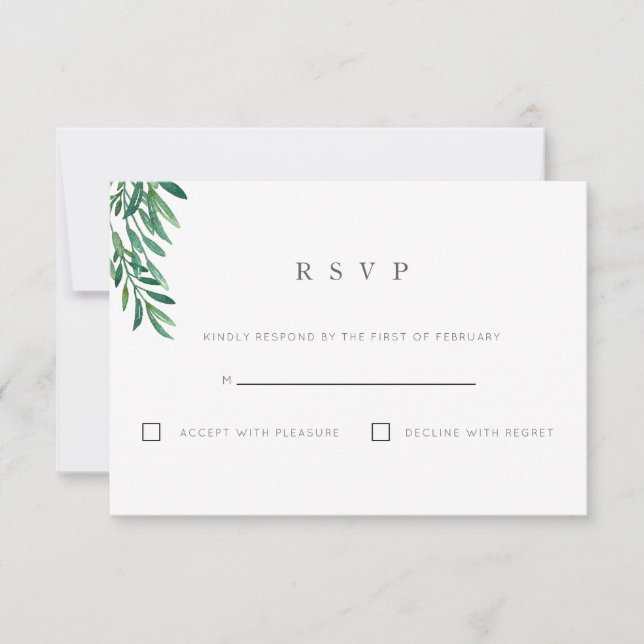 Tarjeta RSVP simple de boda de verde (Anverso)