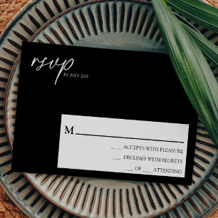Tarjeta RSVP simple de Boda negro clásico moderno