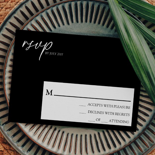 Tarjeta RSVP simple de Boda negro clásico moderno (Subido por el creador)