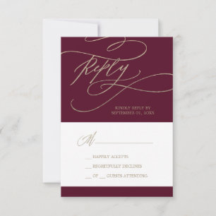Tarjeta RSVP simple de caligrafía rumana borgoña
