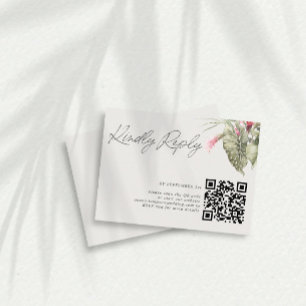 Tarjeta RSVP simple de código QR floral tropical