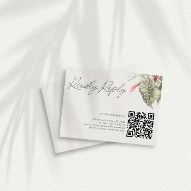 Tarjeta RSVP simple de código QR floral tropical (Subido por el creador)
