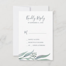 Tarjeta RSVP simple de eucalipto morado y verde