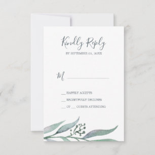 Tarjeta RSVP simple de eucalipto morado y verde