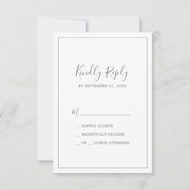 Tarjeta RSVP simple de plata minimalista (Anverso)