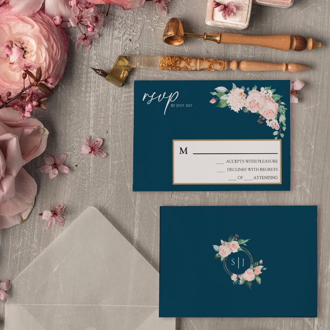 Tarjeta RSVP simple para Boda de Marina Floral de  (Subido por el creador)