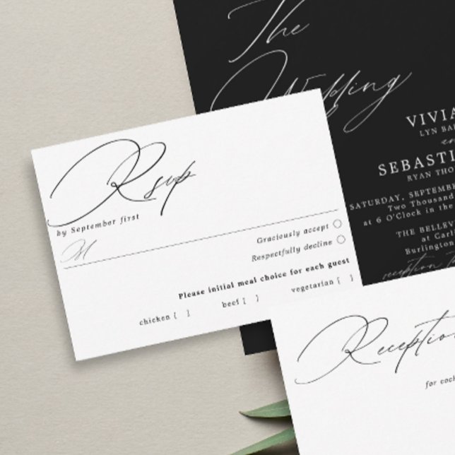Tarjeta RSVP simple para comidas en blanco y negro (Subido por el creador)