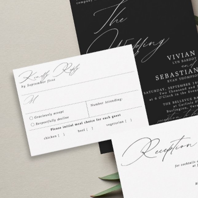Tarjeta RSVP simple para comidas en blanco y negro (Subido por el creador)