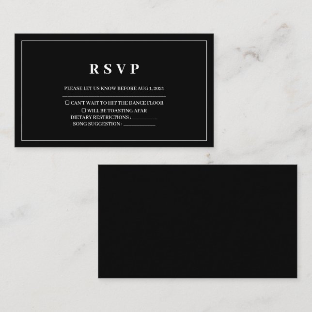 Tarjeta Rsvp simple y elegante de la boda blanca y (Anverso / Reverso)