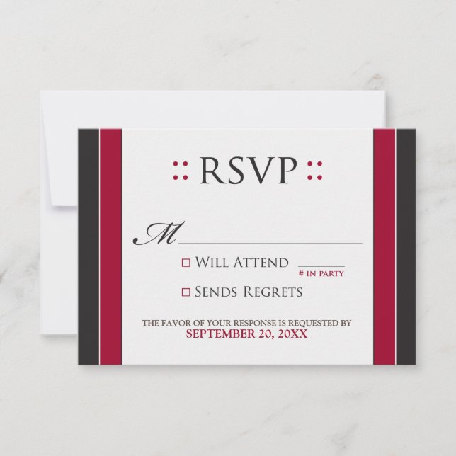Tarjeta RSVP simple y elegante (rojo/negro) (Anverso)