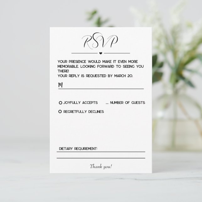 Tarjeta RSVP simple y Minimalista (Anverso de pie)