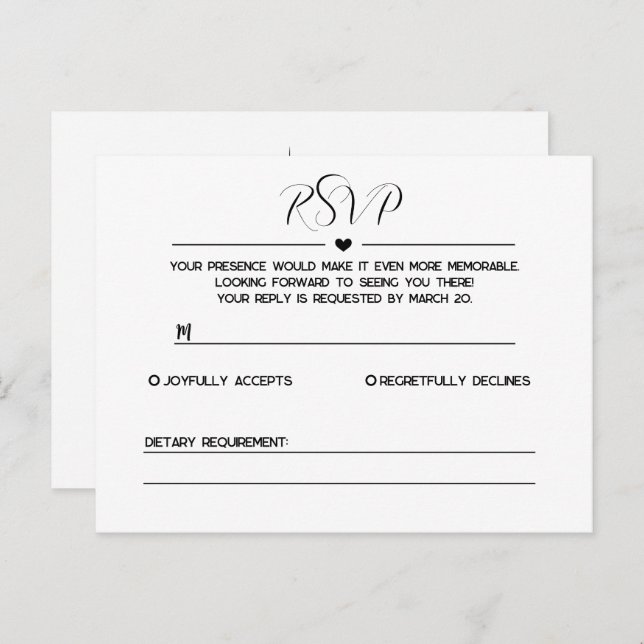 Tarjeta RSVP simple y Minimalista (Anverso / Reverso)