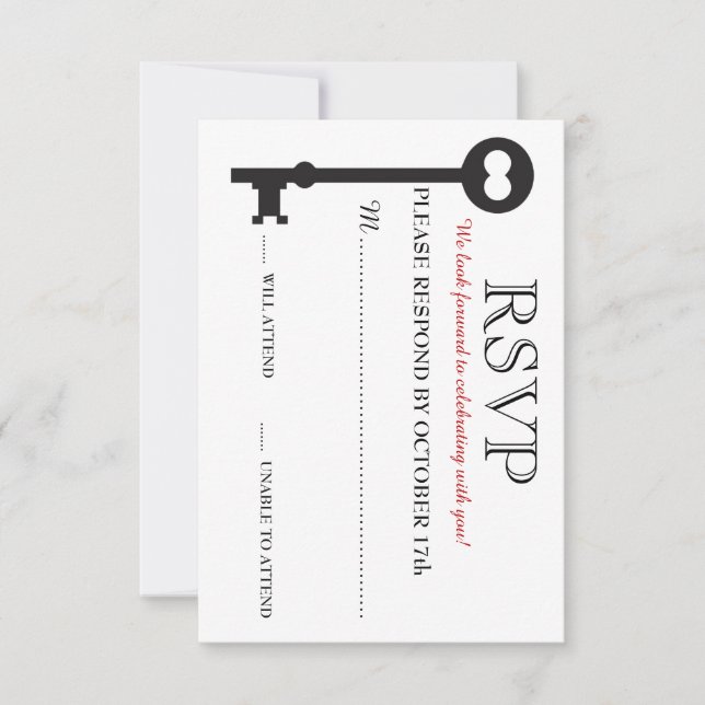 Tarjeta RSVP Skeleton Key Wedding (Anverso)