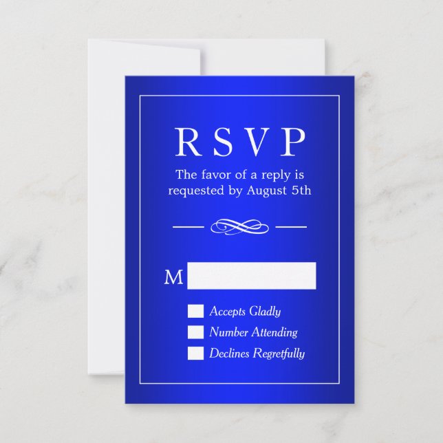 Tarjeta RSVP SSofisticada Real de Boda Azul (Anverso)