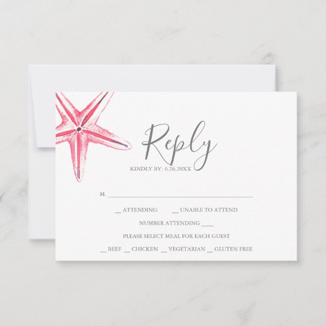 Tarjeta RSVP Starfish de color agua (Anverso)
