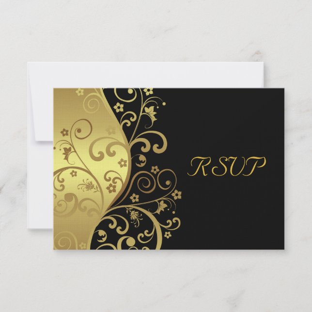 Tarjeta RSVP: Swirls de oro y negro (Anverso)