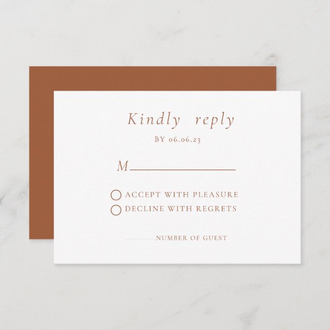 Tarjeta RSVP Terracotta Elegante Boda Minimalista (Anverso / Reverso)