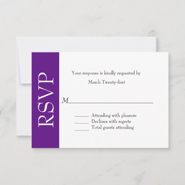 Tarjeta RSVP todo Purple y blanco (Anverso)