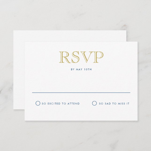 Tarjeta RSVP tradicional de postal de oro simple e (Anverso / Reverso)