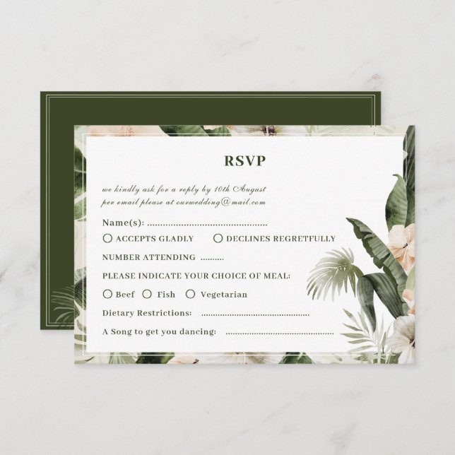 Tarjeta Rsvp Tropical hibiscus boho pastel Wedding (Anverso / Reverso)