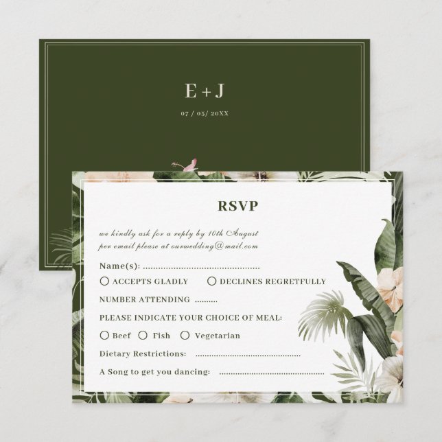 Tarjeta Rsvp Tropical hibiscus boho pastel Wedding (Anverso / Reverso)