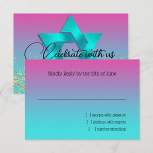 Tarjeta RSVP Turquesa a Ombre Rosa con Estrella