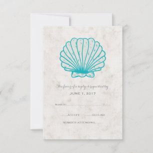 Tarjeta RSVP Turquesa Rustic Seashell Wedding