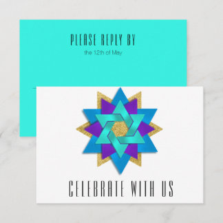 Tarjeta RSVP Turquoise Blue Aqua Flor Purple Star
