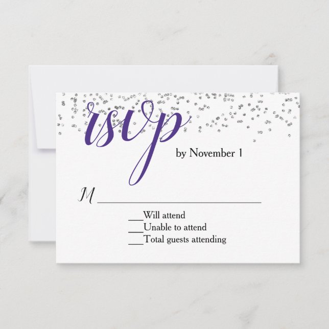Tarjeta RSVP ultravioleta de matrimonio púrpura y  (Anverso)