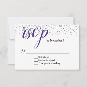 Tarjeta RSVP ultravioleta de matrimonio púrpura y