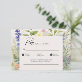Tarjeta RSVP única de flor salvaje de colores bohe