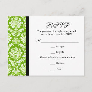 Tarjeta RSVP verde Damask clásica